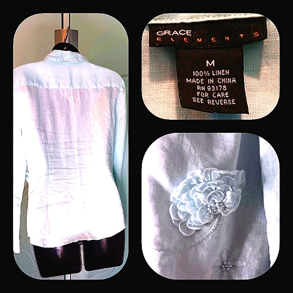 Grace Elements Embroidered Linen Blouse Medium - Picture 2 of 5